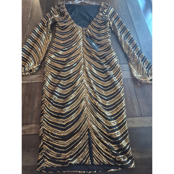 Fashion Nova Moonlight Gold Sequin Midi Dress L - Picture 2 of 5